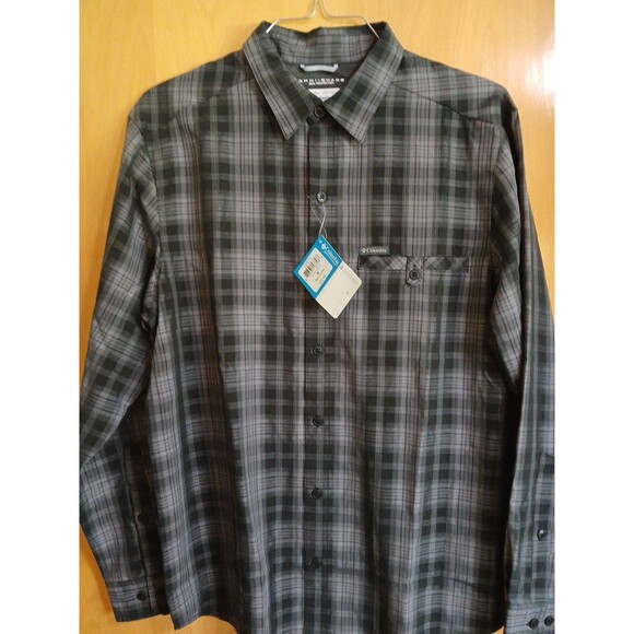 Columbia Omni-Shade Shirt Mens M Gray Plaid L.S. Sun Protection Outdoor Hiking M - Picture 11 of 16